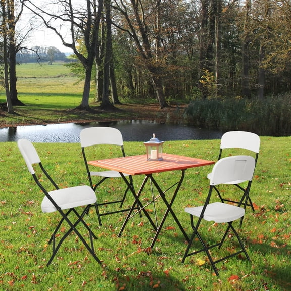 Dkelincs 4 Pack Folding Plastic Chairs Portable Foldable Camping Wedding Chair 265 lbs Capacity with Metal Frame, White