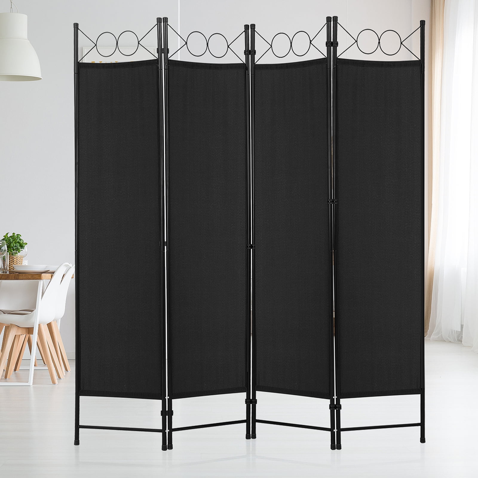 Dkelincs 4 Panel Room Divider 6.8FT Folding Privacy Screen Portable Steel Frame Partition Wall Divider, Black