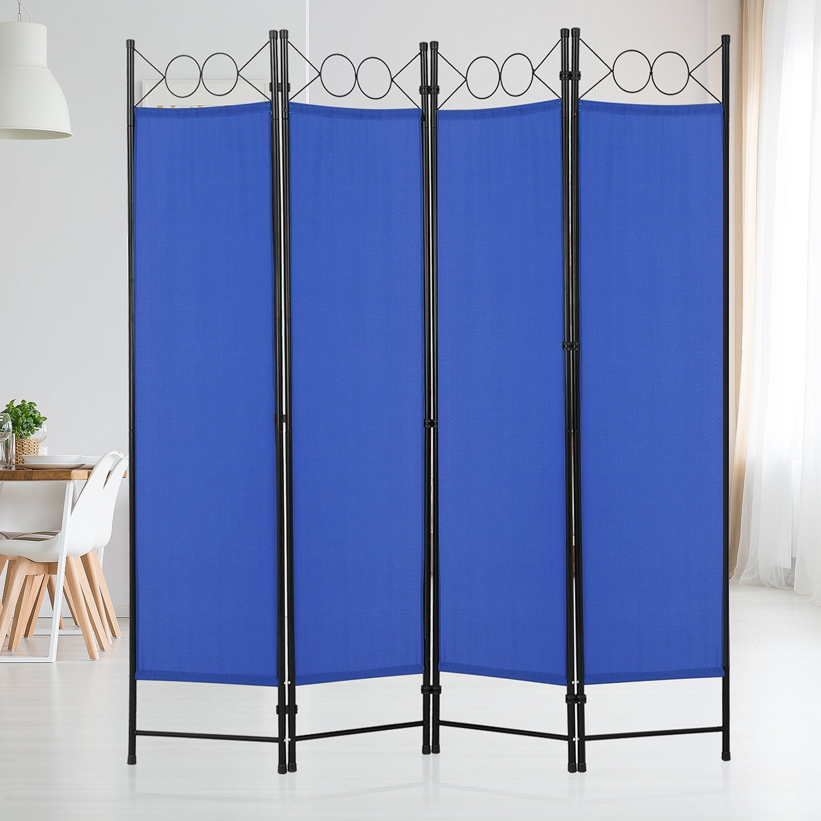 Dkelincs 4 Panel Room Divider 6.8FT Folding Privacy Screen Portable Steel Frame Partition Wall Divider, Blue