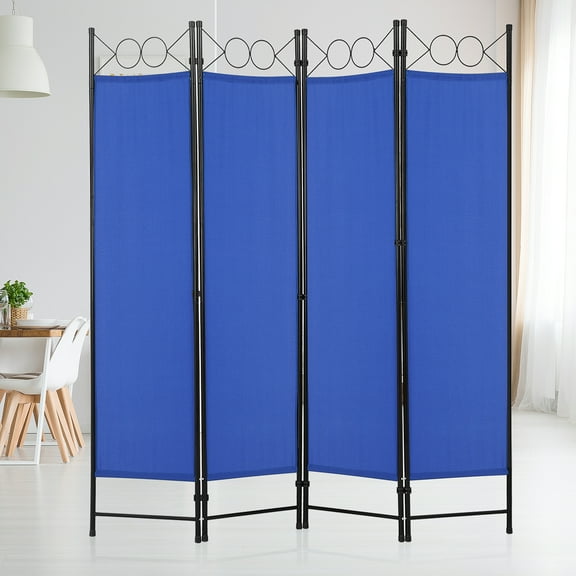 Dkelincs 4 Panel Room Divider 6.8FT Folding Privacy Screen Portable Steel Frame Partition Wall Divider, Blue