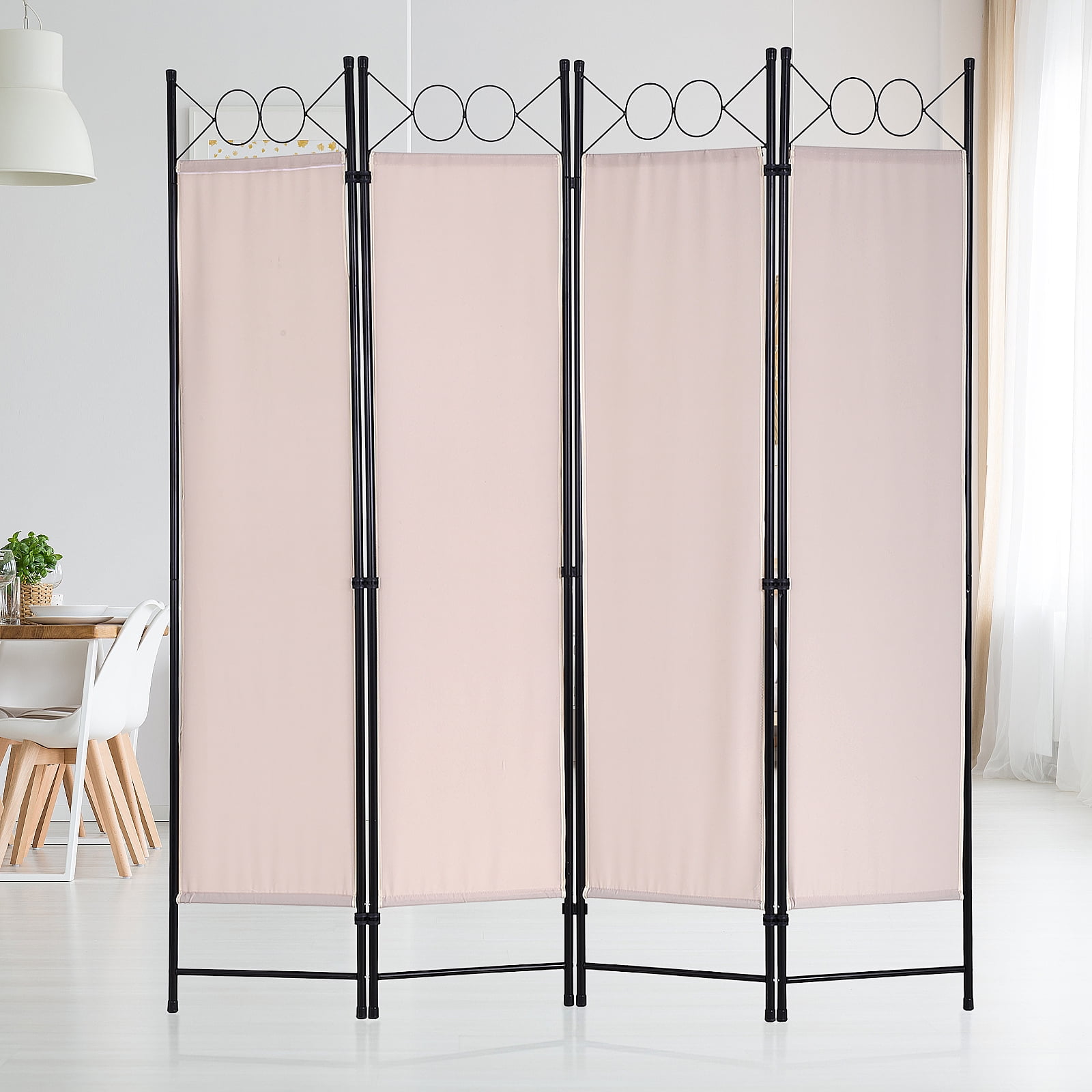 Dkelincs 4 Panel Room Divider 6.8FT Folding Privacy Screen Portable Steel Frame Partition Wall Divider, Tan