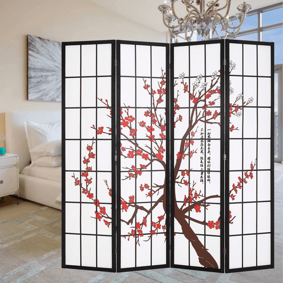 Dkelincs 4 Panel Room Divider Oriental Shoji Screen Wall Divider 71" Portable Folding Privacy Screen, White