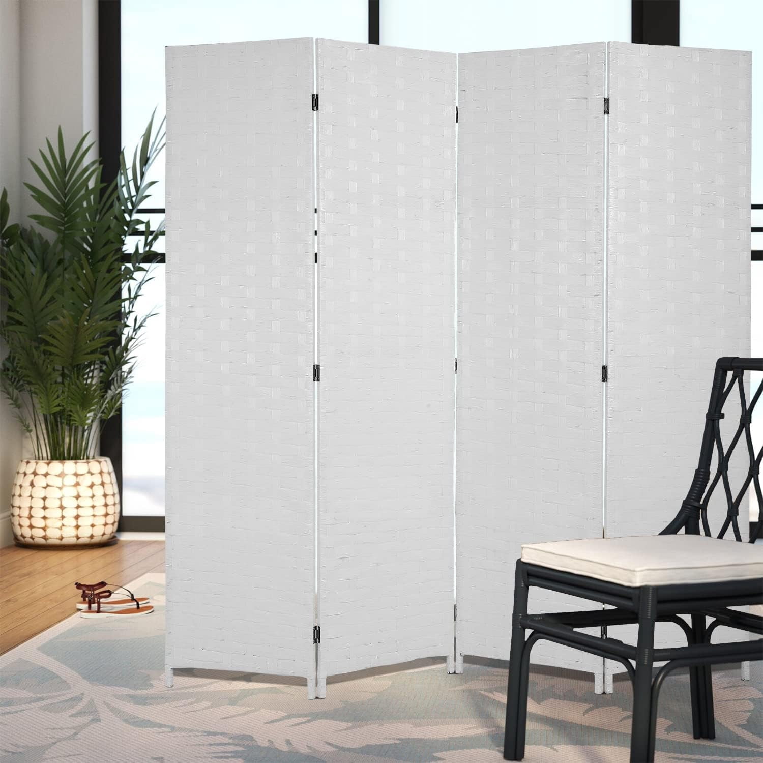 Dkelincs 4 Panel Room Dividers and Folding Privacy Screen Wooden Partition Wall Divider Portable Freestanding Privacy Wall, White
