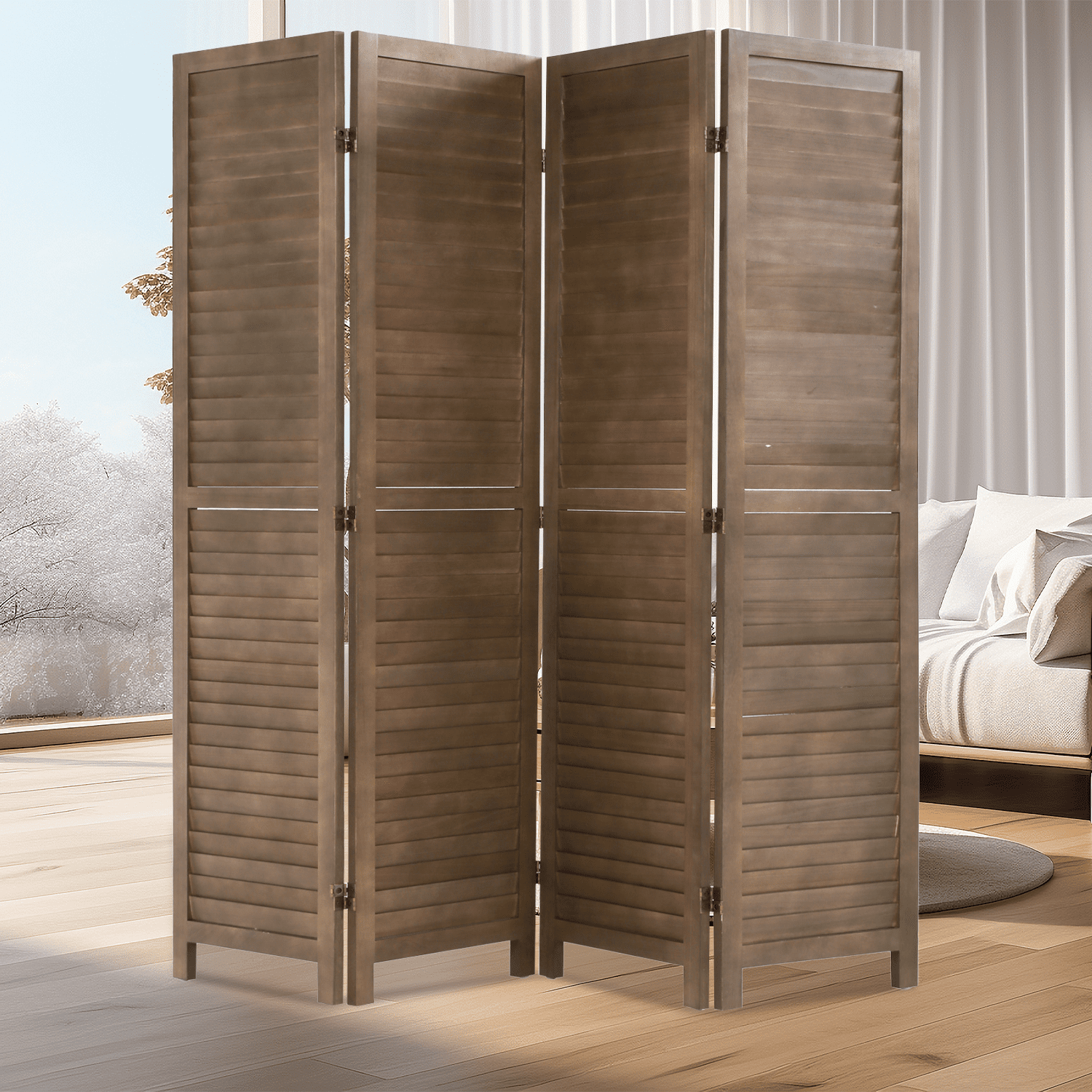 Dkelincs 4 Panel Wood Room Divider 68.9" x 15.7" Folding Privacy Screen Wall Divider for Home Office Bedroom, Brown