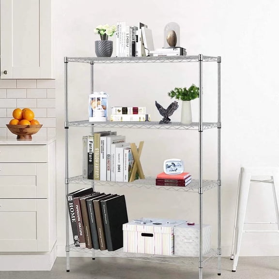 Dkelincs 4 Tier Metal Shelf Unit Adjustable Wire Shelf Total Weight Capacity 1000 lbs Organize Shelf for Bathroom, Kitchen, Office, Chrome
