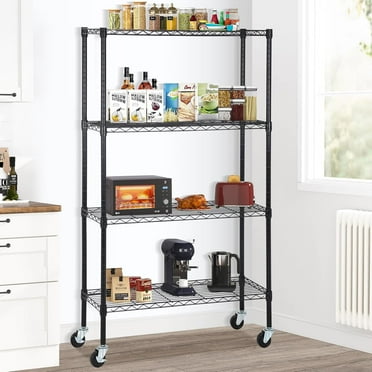 Dkelincs 4-Tier Storage Shelves Organizer with Wheels Adjustable NSF Wire Shelving Rack Metal Shelf for Kitchen Pantry, Black