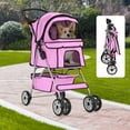 thumbnail image 1 of Dkelincs 4 Wheels Pet Stroller Folding Cat Dog Stroller Travel Carrier with Cup Holder & Storage Basket, Pink, 1 of 7