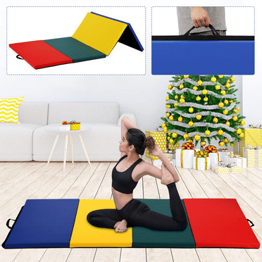 Dkelincs 4'x8'x2' Gymnastics Mat Thick Four Folding Panel Tumbling Mat, Anti-Tear Exercise Mats with Hook & Loop Fastener, Foldable Wrestling Mats Gym Yoga Mat for Kids, Adult