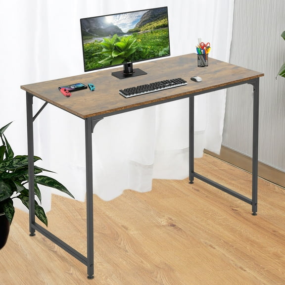 Dkelincs 40 inch Computer Desk Multi-Function Writing Table PC Wood Top Metal Frame Workstation, Vintage