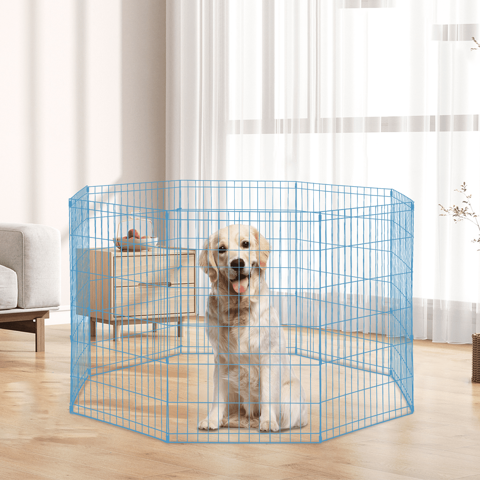 Dkelincs 42 inch Tall Dog Fence Outdoor Dog Playpens Portable Foldable Pet Crate Kennel-8 Panel, Blue