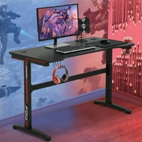 Dkelincs 47 inch Gaming Desk PC Computer Desk Adjustable feet Game Table with Carbon Fiber Surface, Cup Holder & Headphone Hook, Red