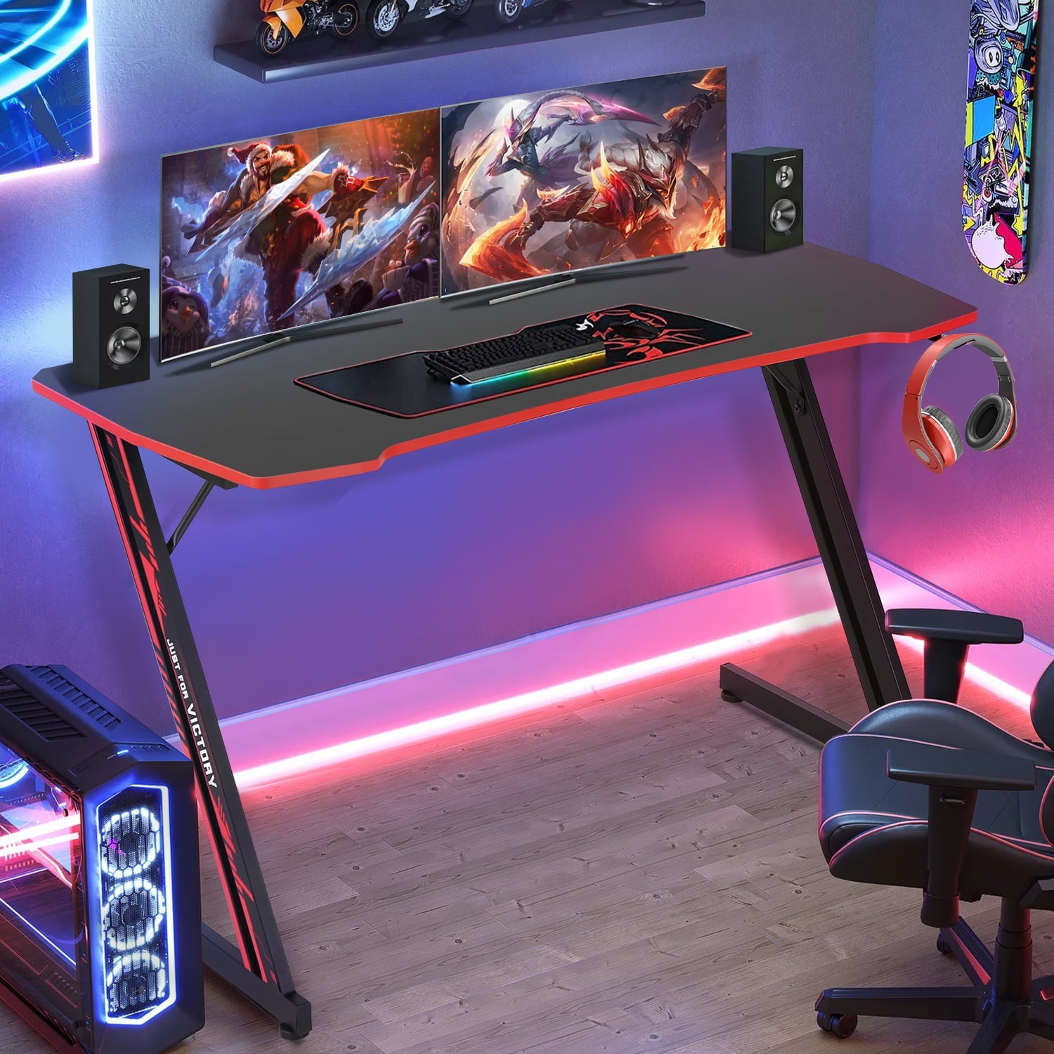 Dkelincs 47 inch Carbon Gamer Setup Z-Shaped Gaming Desk with
