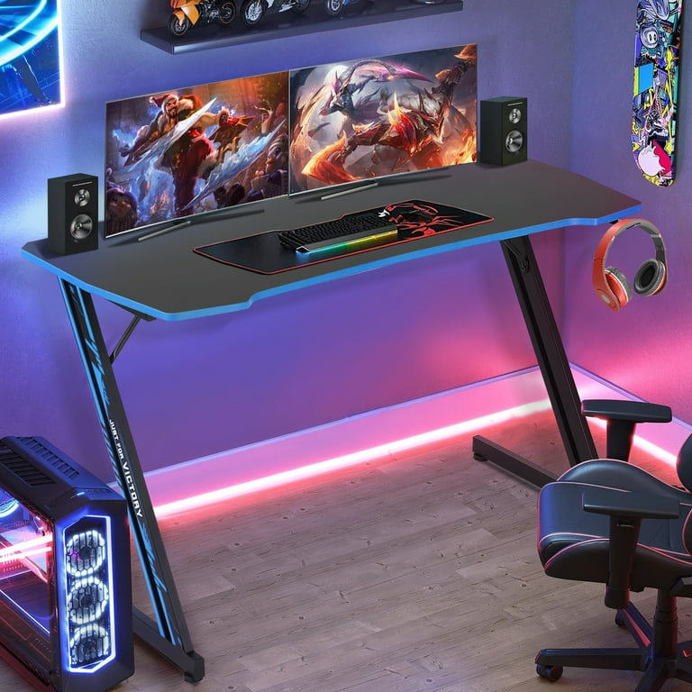 Dkelincs 47 inch Carbon Gamer Z-Shaped Gaming Computer Desk for
