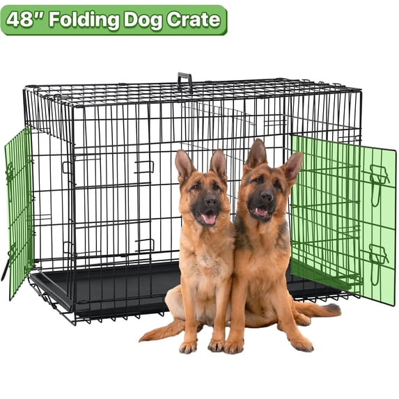 Dkelincs 48 inch Dog Crate Folding XXL Large Dog Cage Dog Kennels and Crates for Large Dogs Pet Animal Segregation Cage with Divider, Plastic Tray, Double-Door, Handle, Black