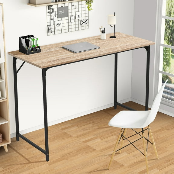 Dkelincs 48 inch Large Computer Desk Writing Desk Wood Top Metal Frame PC Laptop Table for Home Office, Nature