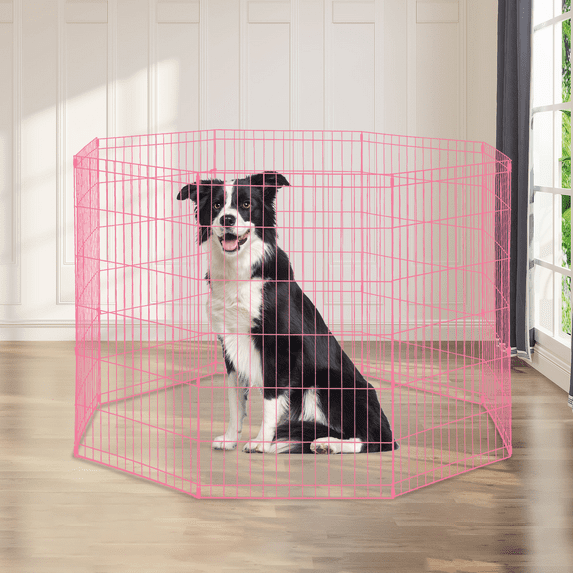 Dkelincs 48 inch Tall Dog Fence Outdoor Dog Playpens Portable Foldable Pet Crate Kennel-8 Panel, Pink