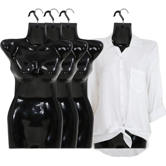 Dkelincs 4PCS Female Mannequin Torso 27"H Clothing Form Sewing Manikin Dress Model Display with Metal Hook, Black