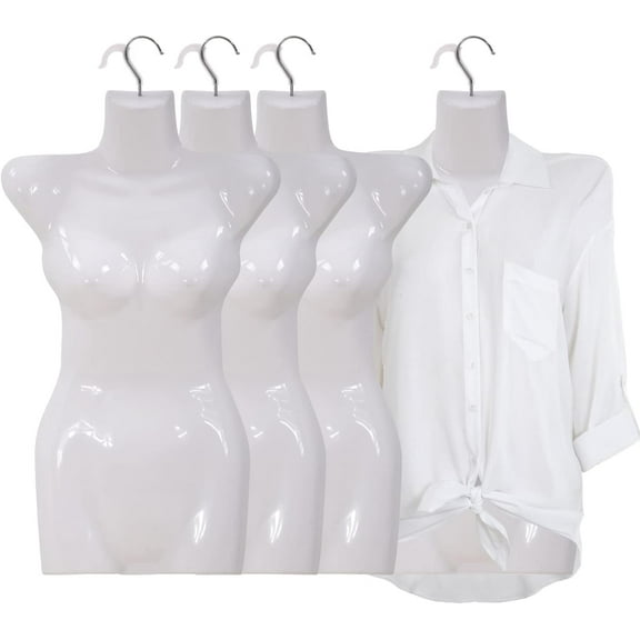 Dkelincs 4PCS Female Mannequin Torso 27"H Clothing Form Sewing Manikin Dress Model Display with Metal Hook, White