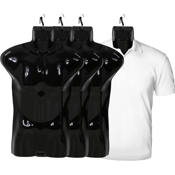 Dkelincs 4PCS Male Mannequin Torso Set 30"H Half Body Clothing Form Plastic Adult Model Stand with Metal Hook, Black