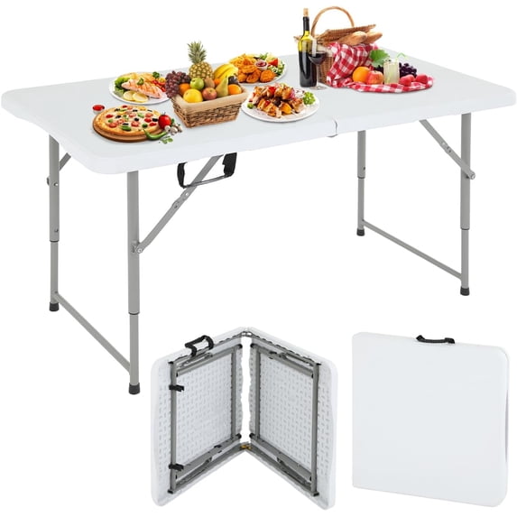 Dkelincs 4ft Folding Table with Handle Heavy Duty Plastic Foldable Table Indoor Outdoor Small Portable Table for Picnic Camping BBQ Dining Events, White