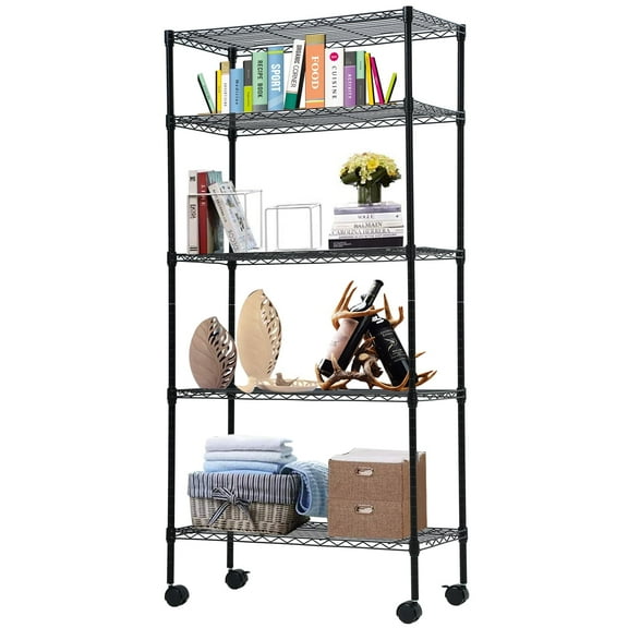 Dkelincs 5 Tier Storage Shelves Wire Shelving Unit Adjustable NSF Garage Metal Rack with Wheels for Bathroom Kitchen, 1100 lbs Weight Capacity