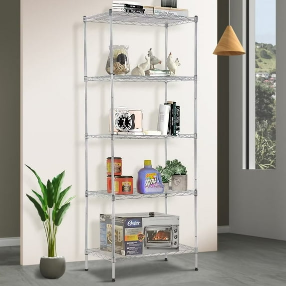 Dkelincs 5 Tier Wire Shelving Unit 24’’x14’’x60’’ Metal Wire Shelf Multifunctional Storage Racks Free Standing 150 Lbs Capacity of Each Layer for Kitchen,Living Room, (Chrome)