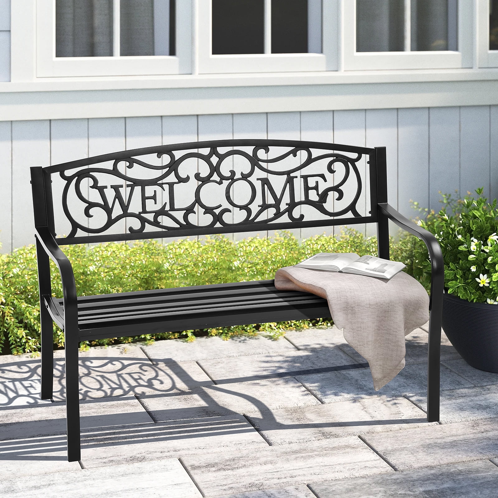 Dkelincs 50" Outdoor Garden Bench Patio Furniture Park Bench Steel ...