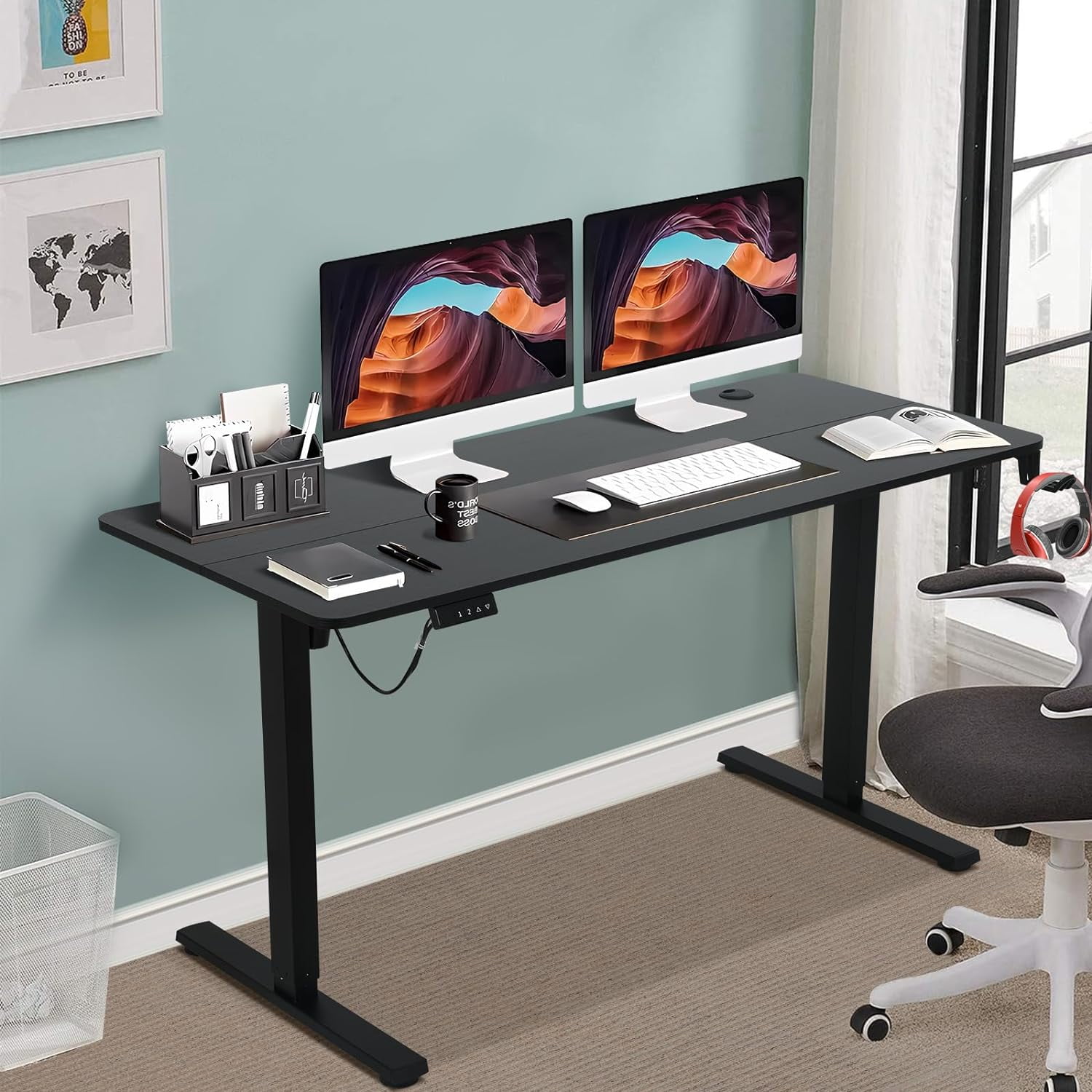 Dkelincs 55"×24" Electric Height Adjustable Standing Desk Home Office Computer Desk with 2 Memory Function, Black