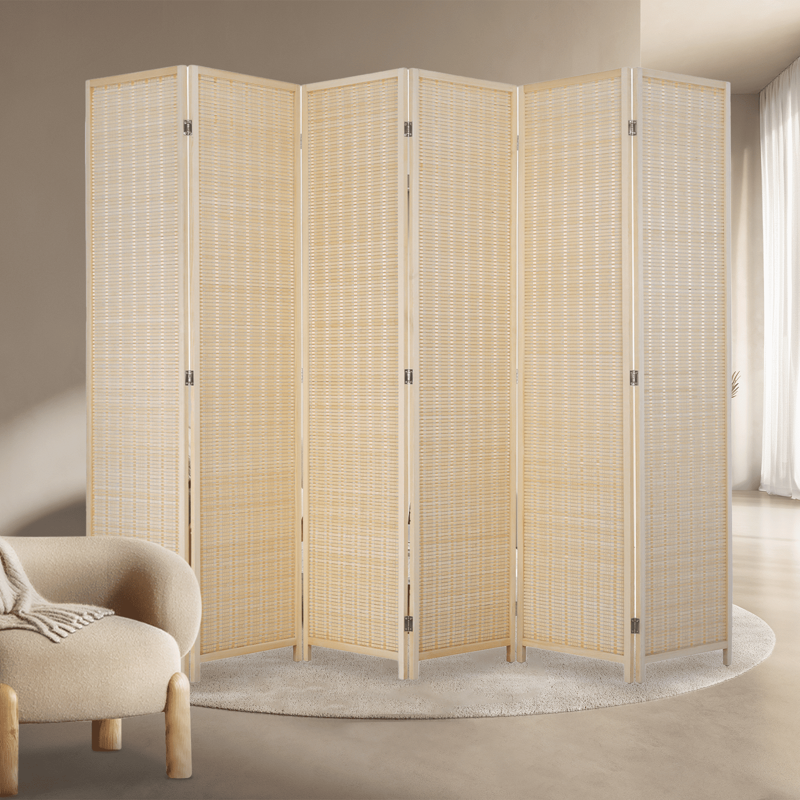 Dkelincs 6 Panel Room Divider Bamboo Folding Privacy Screen Portable ...