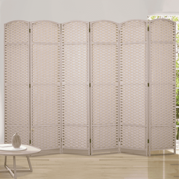 Dkelincs 6 Panel Room Dividers 5.6 FT Tall Portable Privacy Screen Folding Wood Partition Wall Divider for Room Separation, Beige