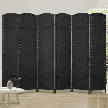 Dkelincs 6 Panel Room Dividers 5.6 FT Tall Portable Privacy Screen Folding Wood Partition Wall Divider for Room Separation, Black