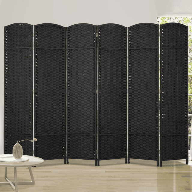 Dkelincs 6 Panel Room Dividers 5.6 FT Tall Portable Privacy Screen Folding Wood Partition Wall Divider for Room Separation, Black