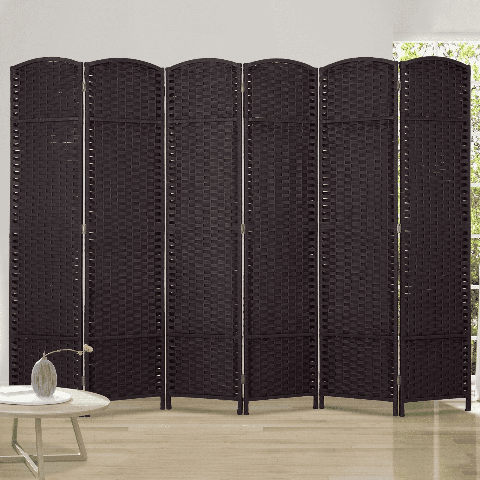 Dkelincs 6 Panel Room Dividers 5.6 FT Tall Portable Privacy Screen Folding Wood Partition Wall Divider for Room Separation, Brown