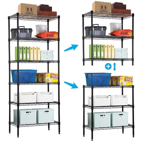 Dkelincs 6 Tier Wire Shelving Storage Shelves Detachable Metal Shelf 900 Lbs Weight Capacity, Black