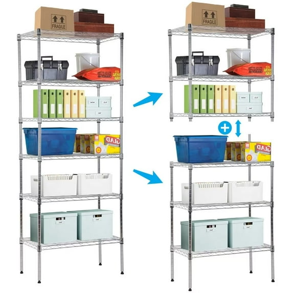 Dkelincs 6 Tier Wire Shelving Storage Shelves Detachable Metal Shelf 900 Lbs Weight Capacity, Chrome