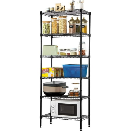 Dkelincs 6 Tier Wire Shelving Unit Adjustable Metal Shelf Storage Rack with Leveling Feet, 900 lbs Capacity (Black)