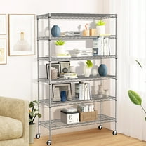 Dkelincs 6 Tier Wire Shelving Unit Adjustable Storage Metal Shelf NSF Rack with Wheels for Garage Kitchen, Silver