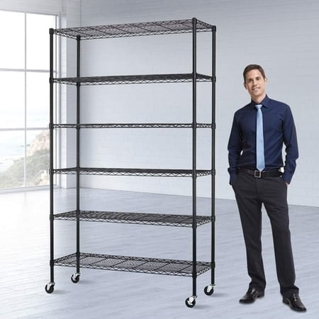 Dkelincs 6 Tier Wire Shelving Unit with Wheels Adjustable Storage Shelves Heavy Duty Metal Wire Shelf Standing Garage Shelves for Home Storage, 2100 lbs Weight Capacity(Black)