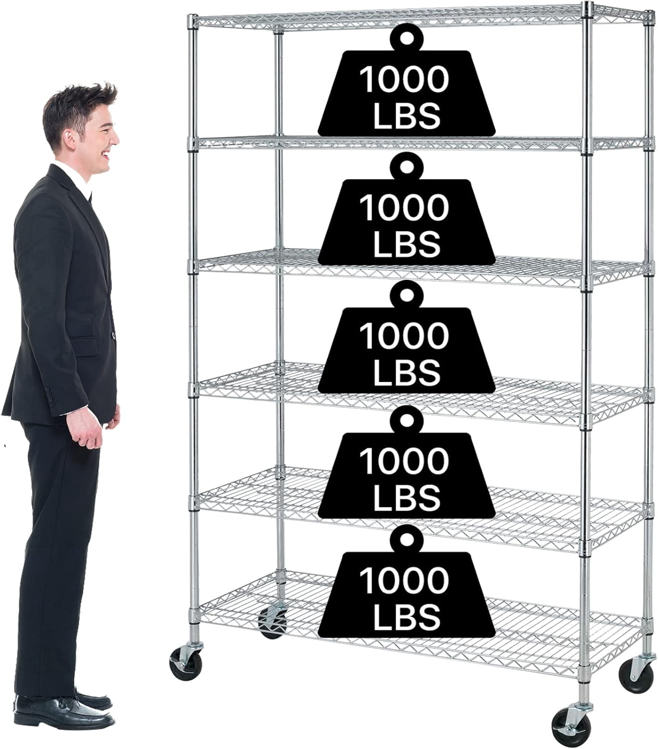 Dkelincs 6 Tier Wire Shelving Unit with Wheels Adjustable Metal Storage ...