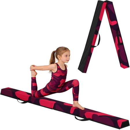 Dkelincs 6FT Folding Floor Balance Beam Portable Gymnastics Balance Beam with Carry Handle, Anti-Slip Base for Home Training Gym & Outdoor, PinkPurple