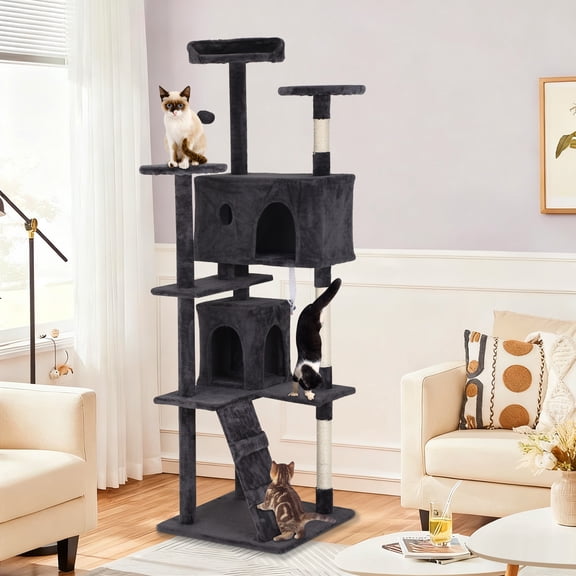Dkelincs 70" Large Cat Tree Tower Multi-Level Cat Condo Pet Play House with Scratching Post & Hanging Toy for Indoor Cats, Dark Gray