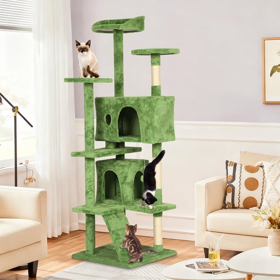 Dkelincs 70" Large Cat Tree Tower Multi-Level Cat Condo Pet Play House with Scratching Post & Hanging Toy for Indoor Cats, Green