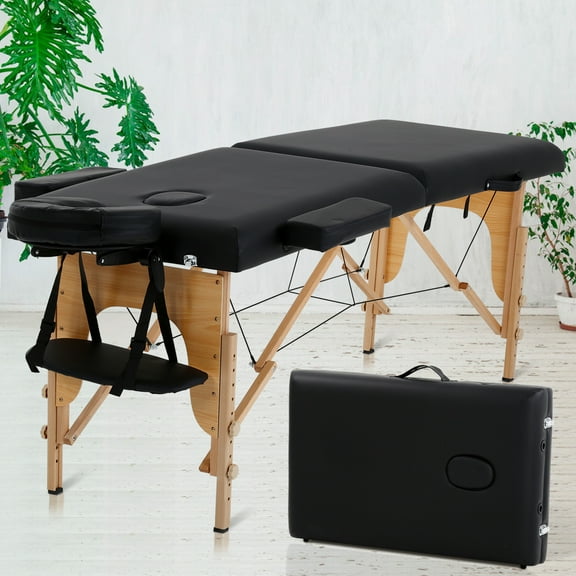 Dkelincs 73 inch Massage Table 2 Folding Adjustable Massage Bed Wood Frame Spa Bed with Face Cradle 450 lbs Capacity, Black