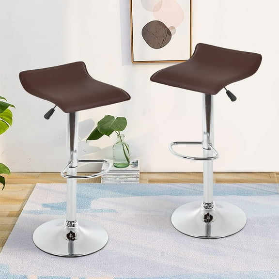 Dkelincs Adjustable Modern Bar Stools Set of 2 Armless Hydraulic Counter Height Swivel Stool for Kitchen (Brown)