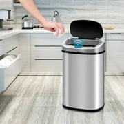 Dkelincs Automatic 13 Gallon Kitchen Can Stainless Steel Touch Free Trash Can with Lid Waste Bin for Kitchen Bathroom Bedroom Office, Powered by 4x C Batteries Trash Can