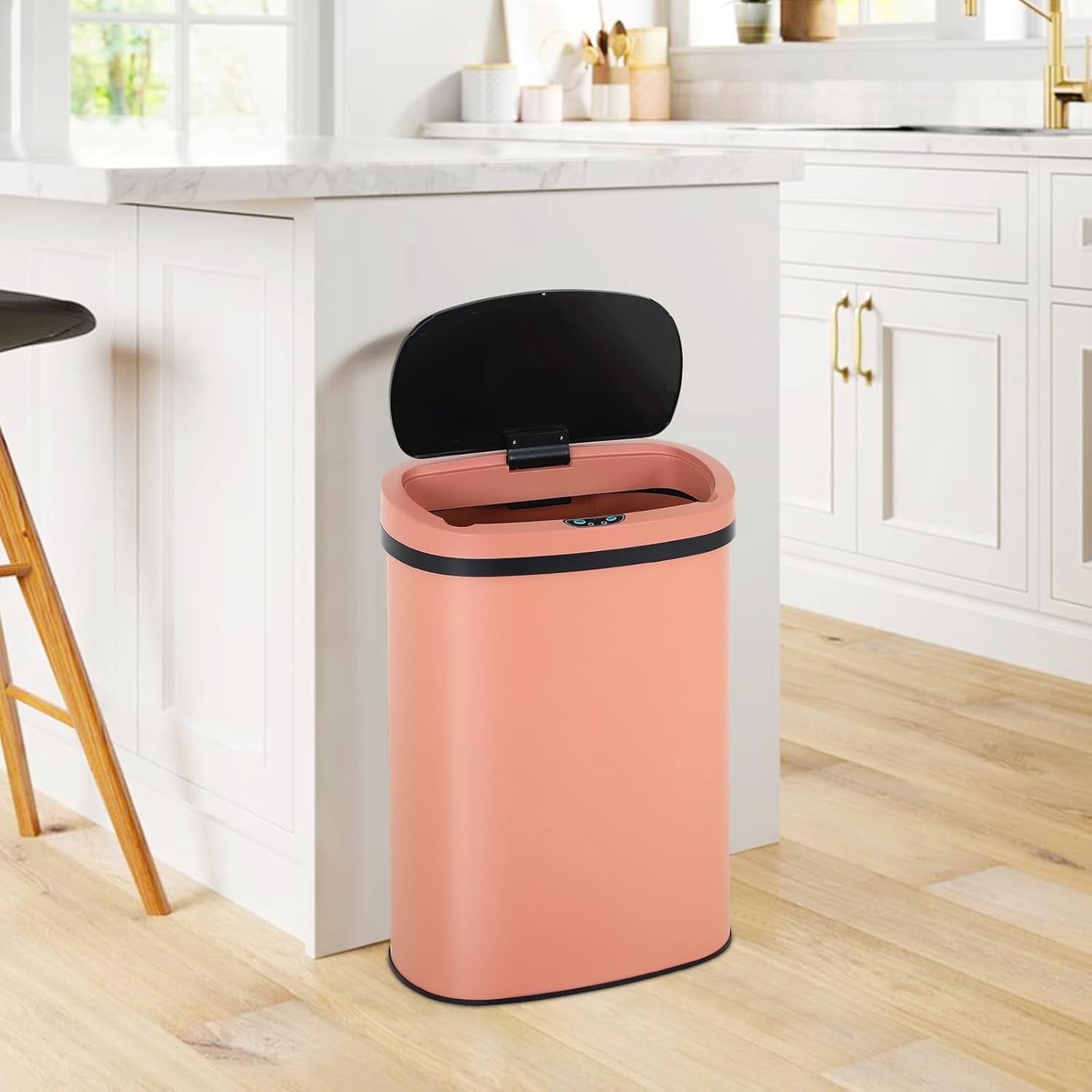 Dkelincs Automatic Trash Can 13 Gallon Touch-Free Stainless Steel Kitchen Garbage Can Waste Bin with Lid, Pink