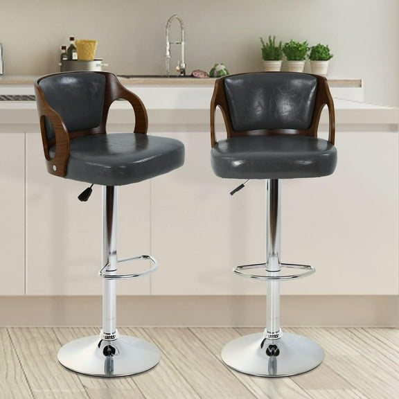 Dkelincs Bar Stools Set of 2, Adjustable Counter Height Stool Swivel Kitchen Dining Chairs with Backrest & Arms, Gray
