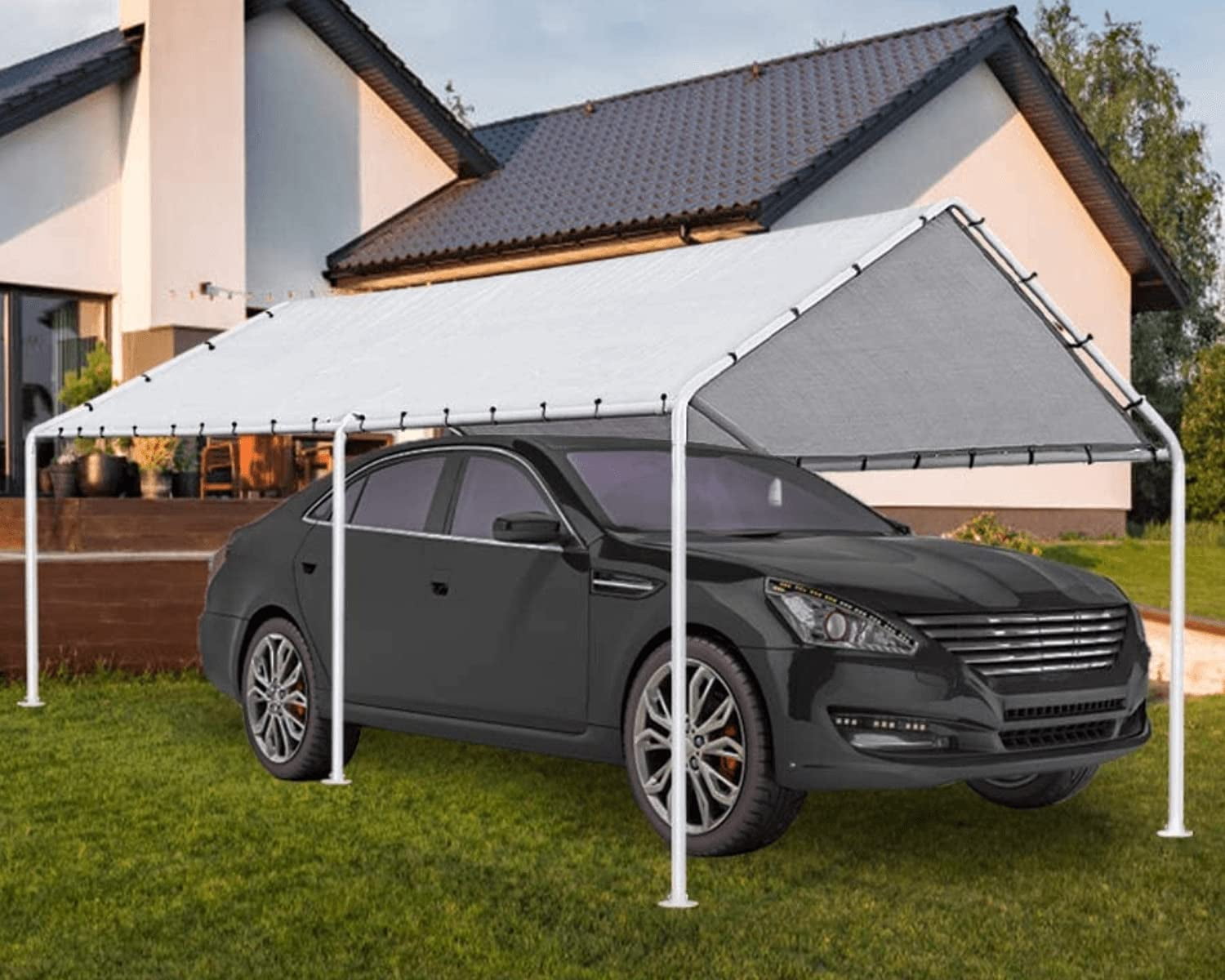 Dkelincs Carport Canopy 10'X20' Heavy Duty Metal Carport Kits Party Tent Car Tent Outdoor Garage Boat Shelter