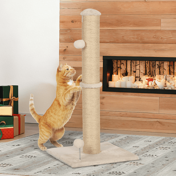 Dkelincs Cat Scratching Post with Sisal & Spring Ball Toy 22" Tall Cat Scratcher for Indoor Cats/Kittens Natural Sisal Scratch Post Trees for Living Room Bedroom, Beige