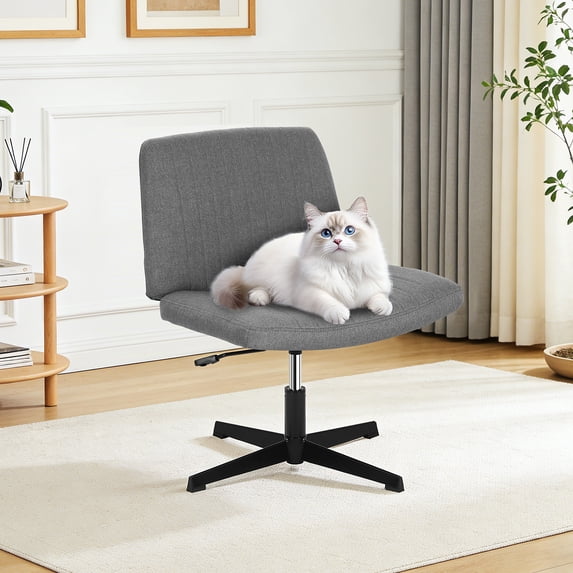 Dkelincs Criss Cross Chair Adjustable Wide Computer Desk Chair Armless Vanity Chair Modern Task Chair No Wheels, Gray